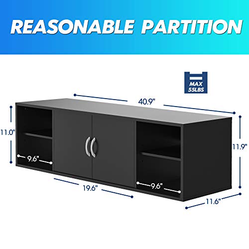 FITUEYES Wall Mounted Desk Hutch with Door, Modern Floating Console