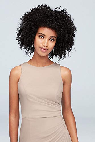 David's Bridal High-Neck Ruched Mesh Bridesmaid Dress Style F19946, Black, 16