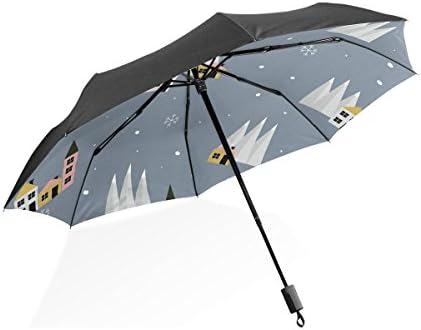 THUNANA house pattern 3 Folds Windproof Anti-UV Umbrella，Repel Windproof Travel Umbrella with Teflon Coating