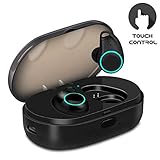 Bluetooth Wireless Earbuds with 800mAh Charging Box, Touch Control Sports Earphones in-Ear IPX5 Waterproof HD Stereo Sweatproof Headphones with Built-in Mic (Black + Wall Charger)