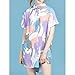 ABADAY Multicolor Cartoon Cat Print Short Sleeve Longline Shirt