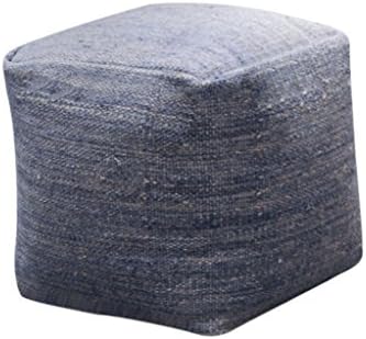 Rugs2Clear Hand Made Without Filler Blue Wool Muse Pouf (16"x 16"x16"), 1 Piece (Express shipping)