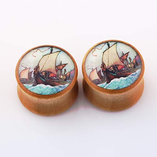 TIANCI FBYJS 5 Pairs Wooden Gauges Organic Wood Double Flared Ear Tunnels Expander Plugs Stretcher for Women Men 5 Style 12mm=1/2''