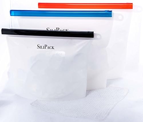 Silicone Snack Bags Reusable Food Storage Set (Clear, 2 Large Size + 1 Medium Size, Set of 3) Airtight Seal Keep Food Fresh for Longer. for Versatile Cooking, Microwave, Sandwich, Snack, Sous Vide.