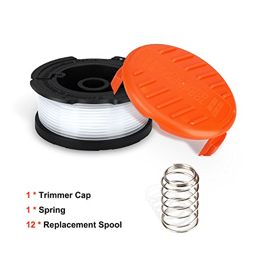 V VONTOX Line String Trimmer Replacement Spool suitable for BLACK+DECKER string trimmer, 14 pack (12 Replacement Line Spool, 1 Trimmer Cap Cover and 1 Spring), 30ft 0.065"