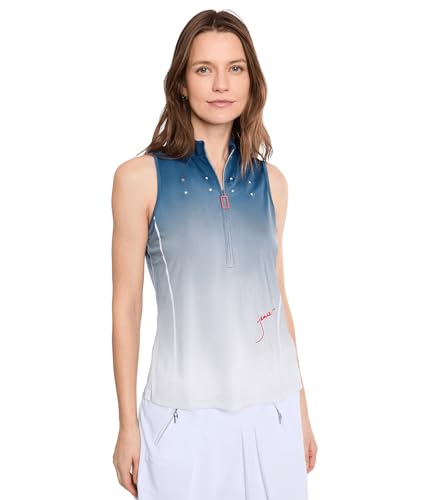 Jamie Sadock, Women's, Sunsense Dusk Sleeveless Mock Neck 1/4 Zip Top, Blue, La…