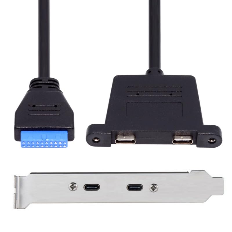 CY Cable USB3.0 Motherboard 19/20Pin to USB-C Type-C Dual Ports Female PCI-E Back Panel 5Gbps Cable
