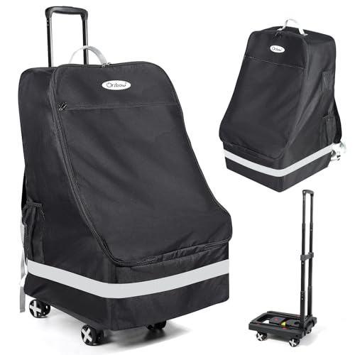 Orzbow Car Seat Travel Bag & Cart for Airplane, Folding Carseat Dolly with Universal Wheels and High Load-Bearing, Padded Gate Check Bag Fits Most Infant Car Seats & Carriers, Easy to Use, Black