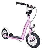BIKESTAR Original Safety Pro Sport Push Kick Scooter Kids with brakes, mudguard and air tires for age 5 year old children | Classic Edition with Alloy Wheels 10 Inch | Pink Fairy