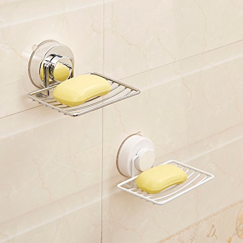 changhao 2 Pack Soap Dish Holder, Super Powerful Vacuum Suction Cup Soap Saver - for Bathroom & Kitchen - Easy Installation and No Drilling Stainless Steel