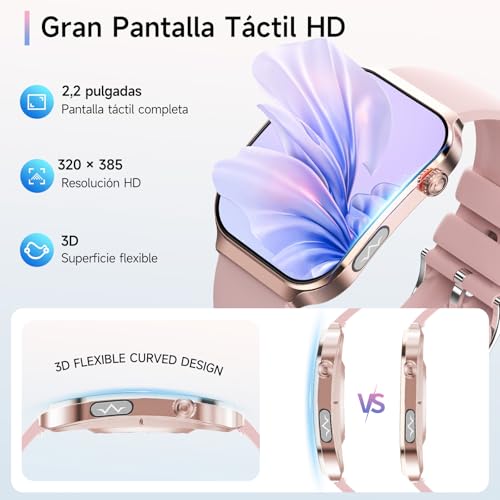 Lgnitek 2026 ECG+HRV Women's Smart Watch with BMI/Blood Pressure/Microcheck, 2.2'' Curved Screen 3D Ultra-Large Smartwatch with 24H Heart Rate Monitor, Body Temperature, Sleep, iOS Android