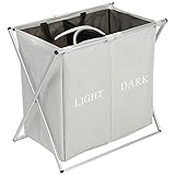 L23 x W15 x H22 Inch Large Oxford Cloth Laundry Bag Double Laundry Hamper Organizer with Removable Mesh Bags for Easy Transport (Grey)