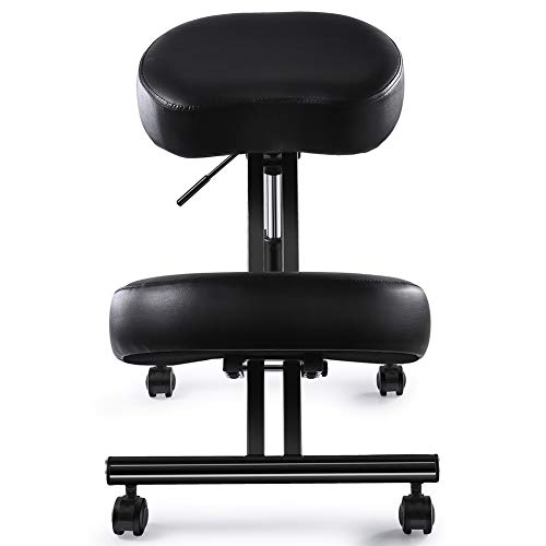SUPERJARE Adjustable Kneeling Chair, Ergonomic Working Stool W/ 4” Cushion Office Home - Ideal for Neck, Spine, Back Problems - Black