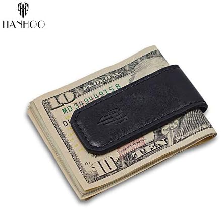 TIANHOO Magnetic Money Clip Leather Cash Holder for Men Slim Compact Money (PU Balck)