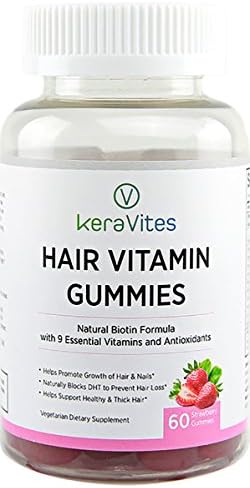 KeraVites (Vegetarian Gummies) - Natural Hair Vitamins for Women & Men - Supports Strong & Healthy Hair, Skin & Nails - Biotin and 10 Vitamin and Antioxidants formula - Hair Growth Vitamins