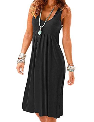Poetsky Tank Dresses for Women Casual Summer Sleeveless Mini Dress (S, Black)