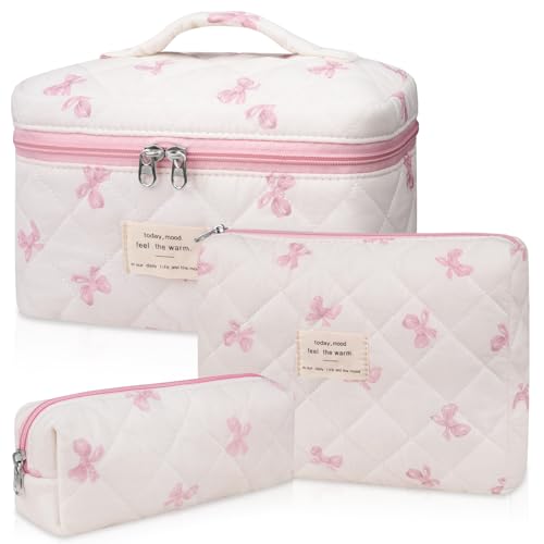 3PC Makeup Bag Set, Quilted Makeup Bag Set, Large