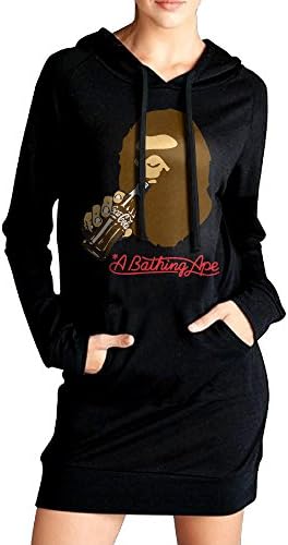 Hiro Women Bape Sweatshirt Dress Pockets Tunic Top M Black