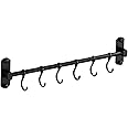 SHUOXIANG Kitchen Rail with 6 Sliding Hooks, Wall Mount Kitchen Utensil Rack, Pan and Pot Hangers Organization and Storage Holder Set, Black