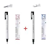 Tombow MONO Zero Pen-Style Eraser Refill Round Tip + Square Tip + 4 Refills (Silver Barrel)