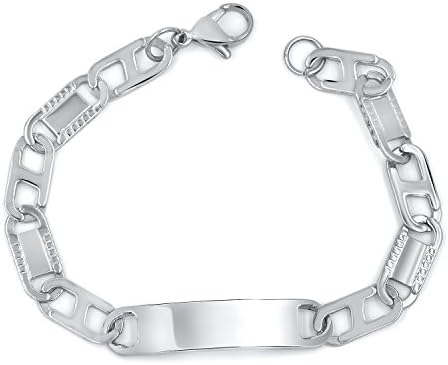 Kids Stainless Steel Link ID Tag Bracelet Silver-Tone 6" Inch , 15cm Engravable