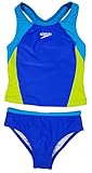 Speedo Girls Racerback 2-Piece Tankini Swimsuit (10, Blue Green Blocked)