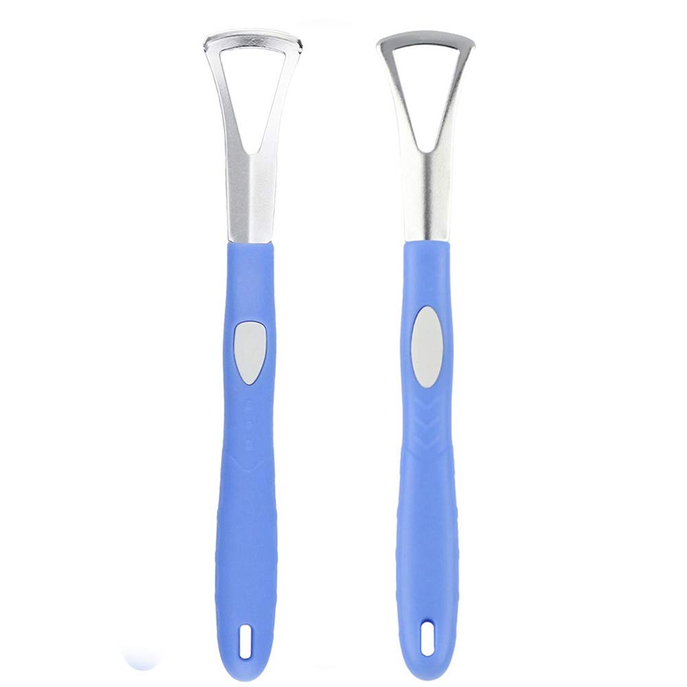 Pevor Stainless Steel Tongue Scraper Cleaner Breath Fresher for Oral Care (Blue)