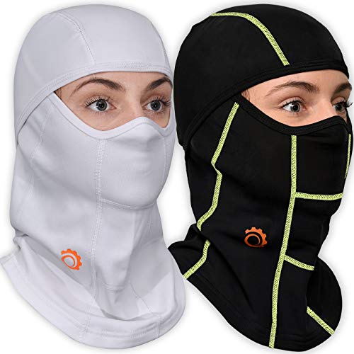 Face Mask Motorcycle Balaclava (Black/Green+White-2 Pack)