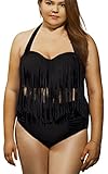 Imilan Women's Plus Size Retro High Waist Braided Fringe Top Bikini Swimwear