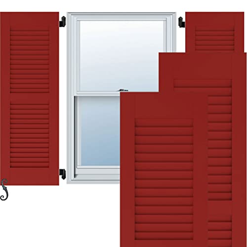 18″W x 46″H Americraft Two Equal Louver Exterior Real Wood Shutters (Per Pair), Fire Red