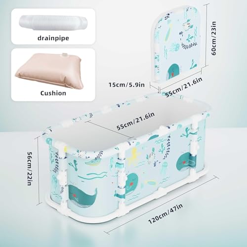 Portable Bathtub, 120cm Folding Bathtub, Free Installation, 7 Layer Thickened Bathtub with Metal Stand, SPA (Ocean Style M2)