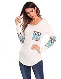 SummerRio Women's Long Sleeve Graphic Print Patchwork Casual T-Shirt With Pocket
