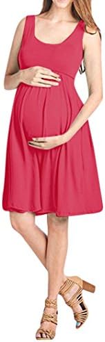 Wesracia Pregnant Women High Waist Sleeveless Solid Color Dress for Pregnant Women Maternity Dress (Hot Pink, M)