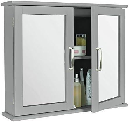 Delex Excellent Quality New Tongue and Groove 2 Door Mirrored Grey Wall Mounted Cabinet