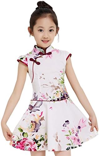 Theplus Girls Floral Pattern Chinese Qipao Cheongsam Mini Dresses D 5Y