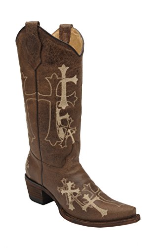 Corral Women's L5038 Side Cross Embroidery Brown Snip Toe Western Boots 6 M