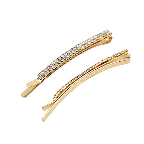 JETEHO 4 Pack Double Row Clear Sparkling Crystal Rhinestone Hair Barrettes Bobby Pins Clips Fashion Hair Clip Hair Accessories for Women (Gold)