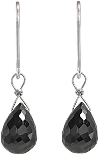 Black Spinel Briolette Dangle Sterling Silver Handmade Earrings