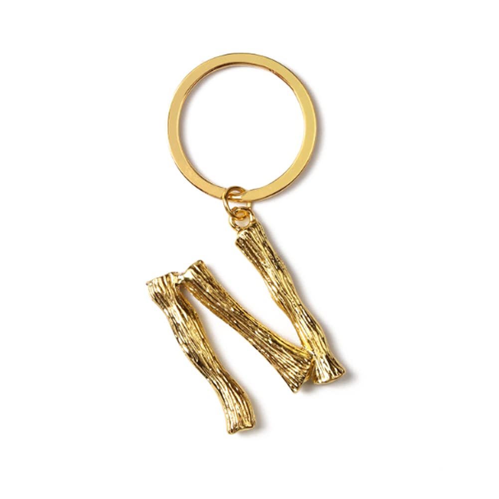 ARFUKA Keyring Alphabet Keychain Stainless Steel Letter N Initial Key Ring Birthday Key Chain for Men and Women Gold