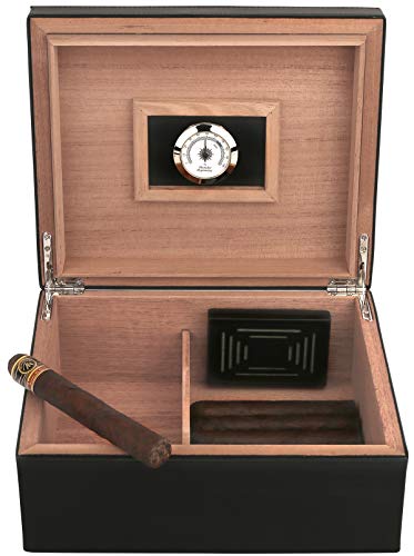 Mantello 25-50 Black Leather Cigar Desktop Humidor