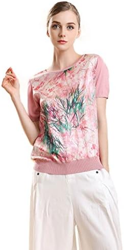 Sunview 2016 Floral Print Women's Summer Top New Short Sleeve Silk Shirt Pink M