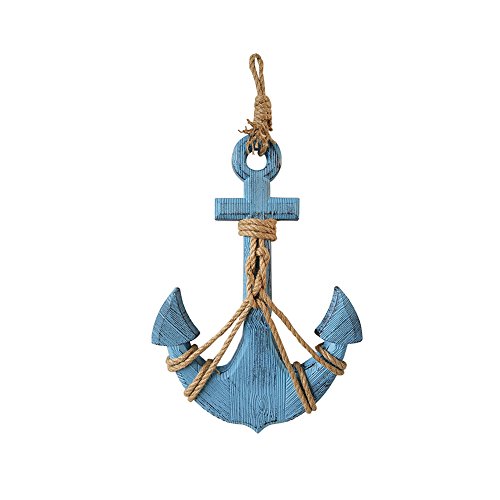 Waroom Home Wooden Anchor with Rope and Crossbar, Blue Wood Nautical Decor Anchor Wall Hanging Ornament Plaque, 18’’H 12.5’’W - Thumbnail 4