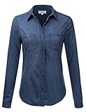 JJ Perfection Women's Chambray Denim Long Sleeve Button Down Blouse Shirt