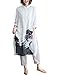 Yesno Q18 Women Long Button-Down Shirts Blouses Dress Casual Loose Fit Ink Painting 100% Linen Highly Split Sides,White,X-Large