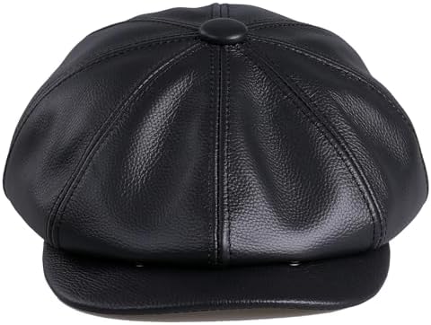 SDdPulse Genuine Sheepskin Leather Rider Style Newsboy Real