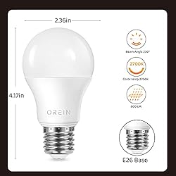 OREiN A19 LED Light Bulb, Enclosed Fixture