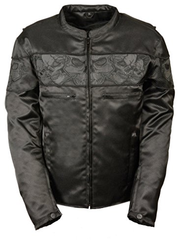 Milwaukee Leather MPM1730 Men's Black Padded Textile All Season Motorcycle Jacket w/Reflective Skulls Artwork - Large