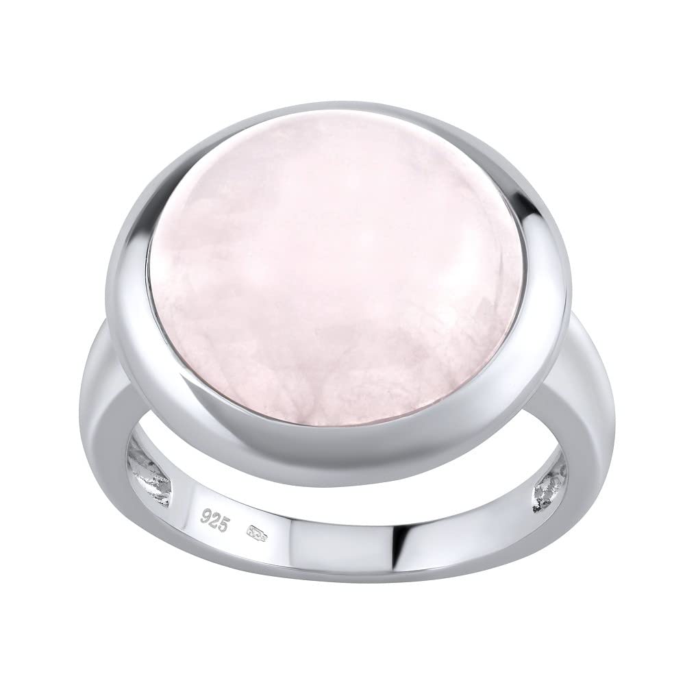SILVEGO – JST11496RU – Women 925 Sterling Silver Ring with Genuine Rose Quartz