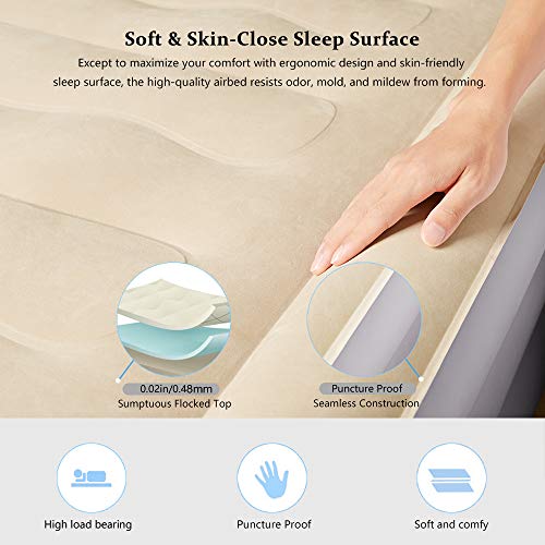 BFULL Air Mattress Thicken Inflatable No Leakage Airbed Portable Air Mattress with Built-in Electric Pump,Durable,Easy to Store and Install,80x60x18in,air Mattress Queen Size,Beige White