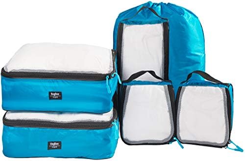 Premium 6pcs Packing Cubes Set - Lightweight Ocean Blue Edition - High Quality Mesh Travel Compression Bags - Organisers for Luggage Backpacking Suitcases